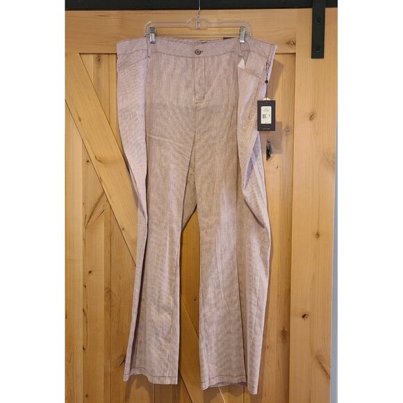New! NYDJ Plus Size 22W Linen Blend 4-Pocket Full-Length Trousers Sand Stripe - Picture 1 of 15